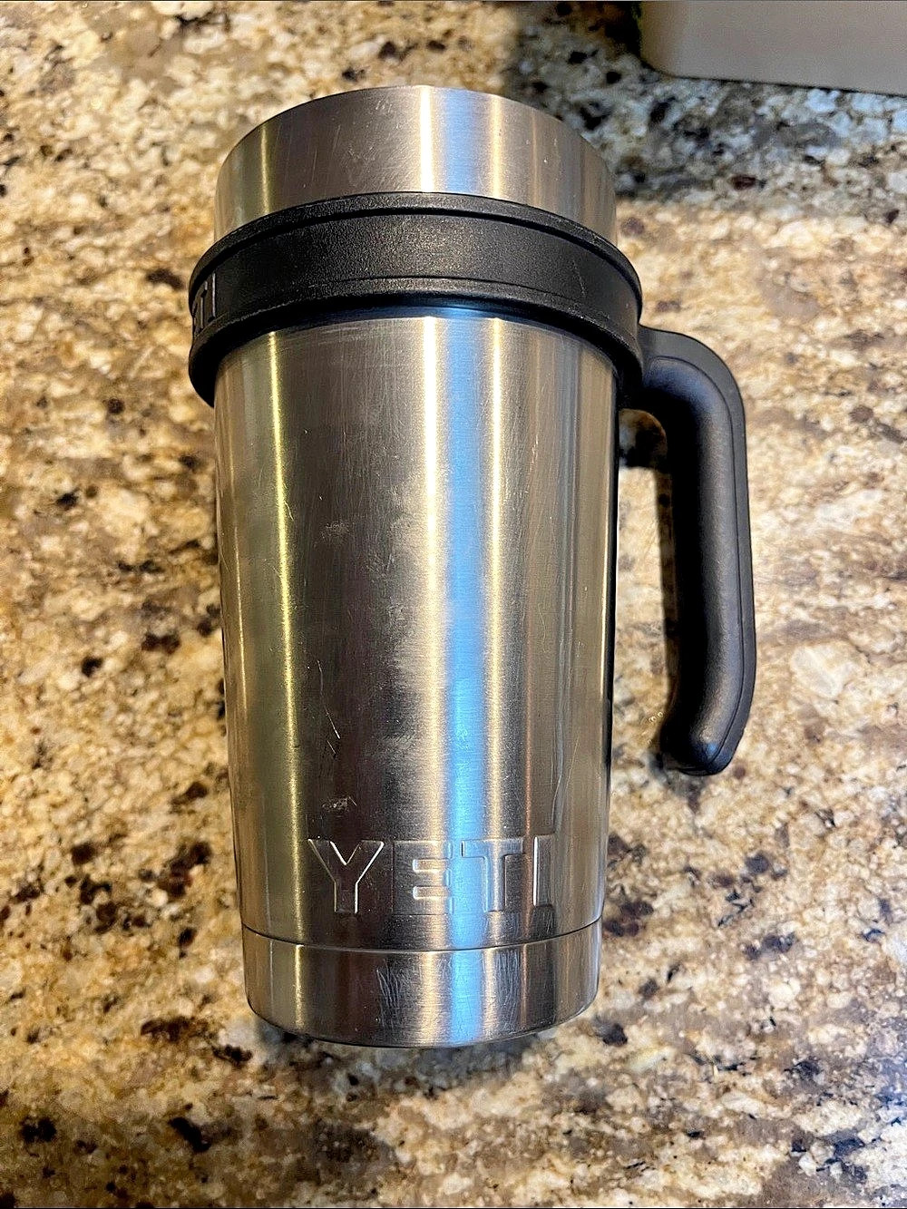 YETI Rambler Travel Mug Stainless Steel Silver & Black with handle no lid